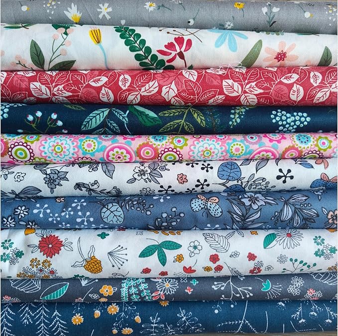 10Pcs 9.8" x 9.8"(25 * 25CM) Cotton Fabric DIY Making Supplies Quilting Patchwork Fabric Fat Quarter Bundles DIY for Quilting Cotton Patchwork Cushions (10pcs Mix, 9.8" x 9.8")