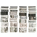 36 Rolls Vintage Washi Tape Pack Retro Arts Adhesive Tapes Wide Chronicle Decorative Masking Tape Sets for Craft, Kids, Scrapbook, DIY, Gift Wrapping (Black & White Light)