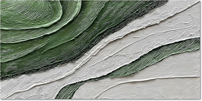 Art 30x60 inch Hand Painted Green and White Textured Oil Paintings Modern Abstract Canvas Art Home Wall Decoration