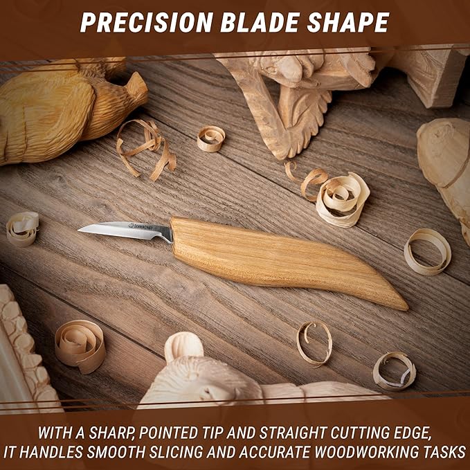 BeaverCraft Wood Chip Carving Knife C8 1.8" Sloyd Whittling Knife for Detail - Wood Carving Tools for Beginners and Kids