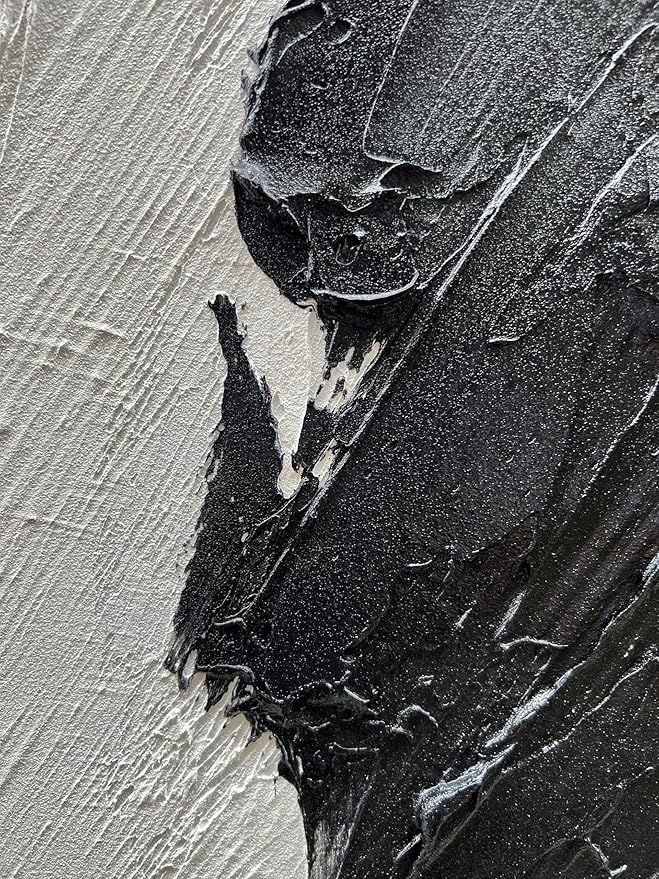 Art Hand-Painted Black and White Texture Abstract Art Oil Painting Modern Minimalist Art Painter Living Office Corridor Wall Deco Art 40x28 inches