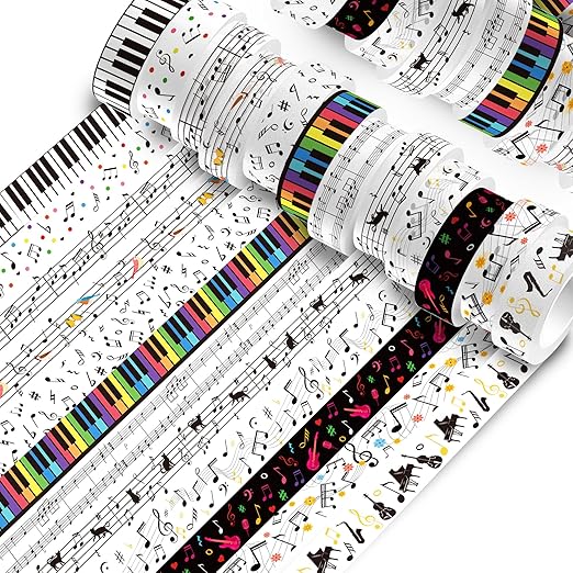 12Rolls Music Notes Washi Tape Black White Musical Note Printed Decorative Washi Tape for Birthday Party Music Themed Party Baby Shower for Scrapbook Journal Craft Supplies