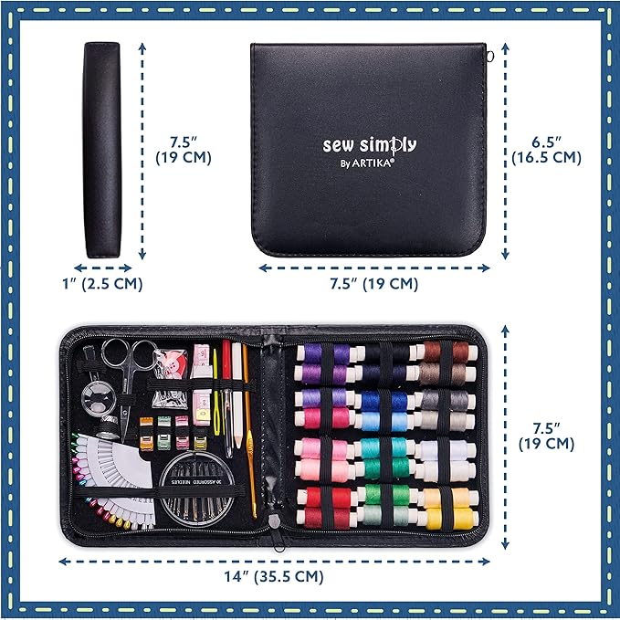 ARTIKA Sewing Kit for Adults and Kids (94 PCS) - Small Beginner Set w/Multicolor Thread, Needles, Scissors, Thimble & Clips - Emergency Repair and Travel Kits - Sewing Accessories and Supplies