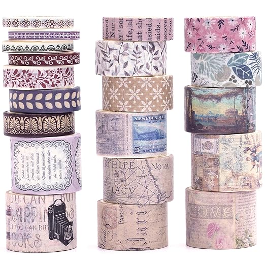 20 Rolls Vintage Washi Tape Set Retro Arts Adhesive Tapes Fleeting Monologue Decorative Masking Tape Sets for Craft, Kids, Scrapbook, DIY, Gift Wrapping (Anna's Letters)