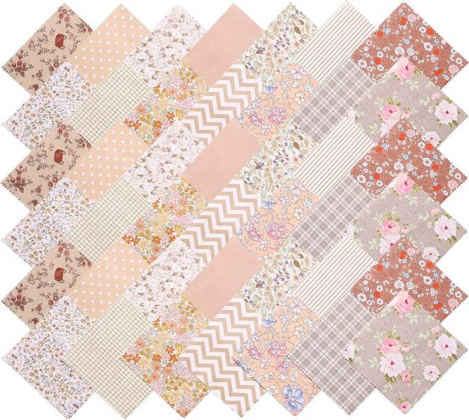 42 Pcs Layer Cake Fabric Clearance, Layer Cakes 10 inch Squares for Quilting, Pre-Cuts 10" x 10" Fabric Squares for Quilting, Sewing, Patchwork, and DIY Crafts - Vintage Light Brown
