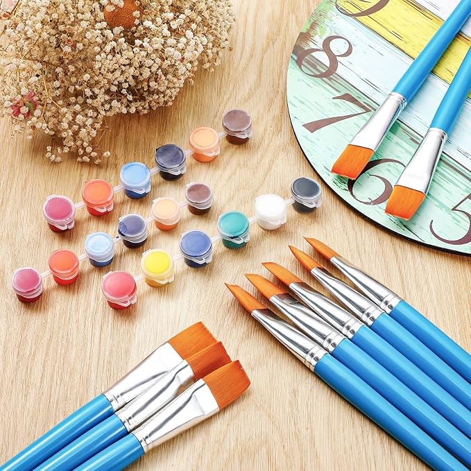 Zonon 30 Pieces Paint Brushes Bulk Small Flat Top Acrylic Oil Paint Brush for Artists Mini Touch up Crafts Detail Painting(1 Inch,Blue)