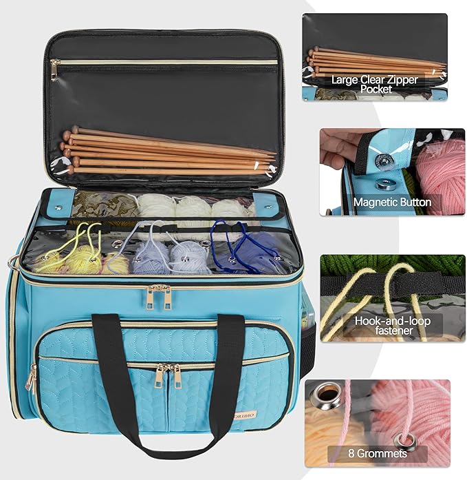 Large Knitting Bag Yarn Storage Organizer,Portable Crochet Tote Bag,Yarn Bags for Crocheting On The Go for Knitting Needles, Crochet Hooks, Knitting Accessories, Unfinished Project
