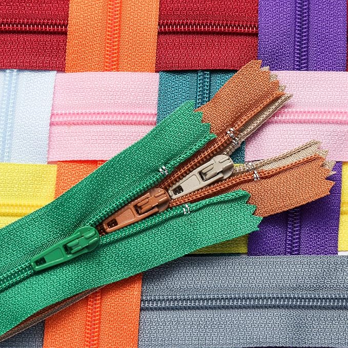 JEXZON 180 Pieces 20 Colors #3 Nylon Coil Zipper 9 Inch 11.8 Inch 14.2 Inch Bulk Zipper for Sewing Projects, Clothing, Skirts, Pants, Bags