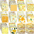Kinlop 600 Pcs 4 x 4 Inch Cotton Fabric Square Precut Quilting Squares Printed Floral Patchwork Fabric Bundles for DIY Craft Sewing Clothing Accessory(Yellow)