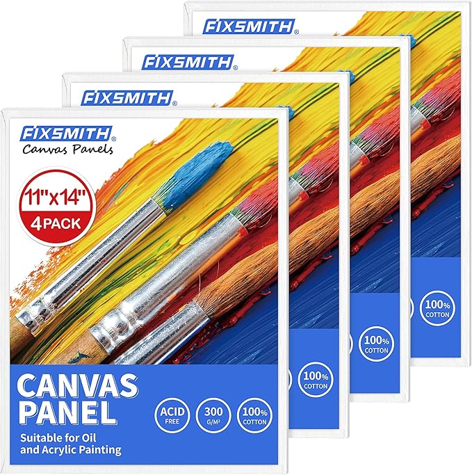 FIXSMITH Canvas Boards for Painting 11x14 Inch, Super Value 4 Pack Paint Canvases, White Blank Canvas Panels, 100% Cotton Primed, Painting Art Supplies