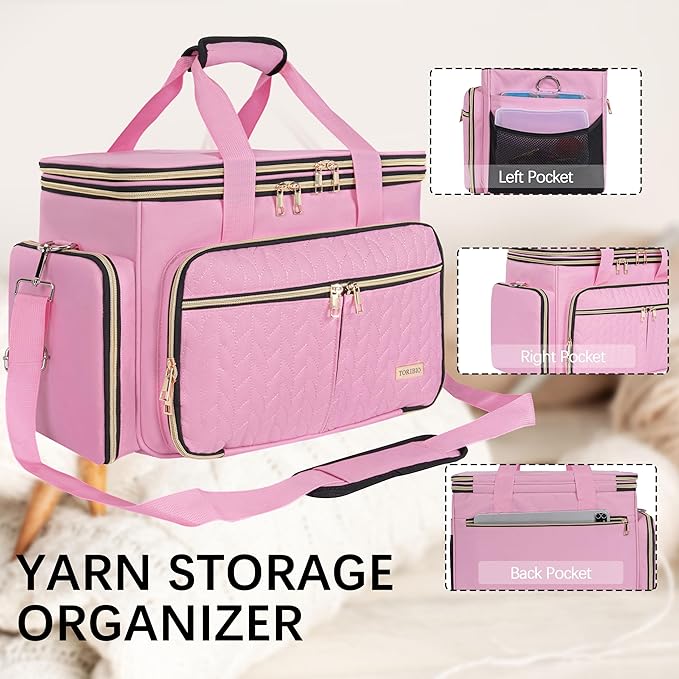 TORIBIO Large Knitting Bag Yarn Storage Organizer,Portable Crochet Tote Bag,Yarn Bags for Crocheting On The Go for Knitting Needles, Crochet Hooks, Knitting Accessories, Unfinished Project