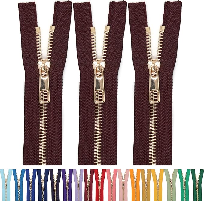 #5 Gold Metal Zipper - 50+ Colors - 3 PCS - (4-14 inches) Sizes - Luxury Lightweight Handcraft Metal Zippers with pulls for Purses Bags Pockets Shoes Sewing & Crafts DIY ZP02497