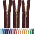 #5 Gold Metal Zipper - 50+ Colors - 3 PCS - (4-14 inches) Sizes - Luxury Lightweight Handcraft Metal Zippers with pulls for Purses Bags Pockets Shoes Sewing & Crafts DIY ZP024914