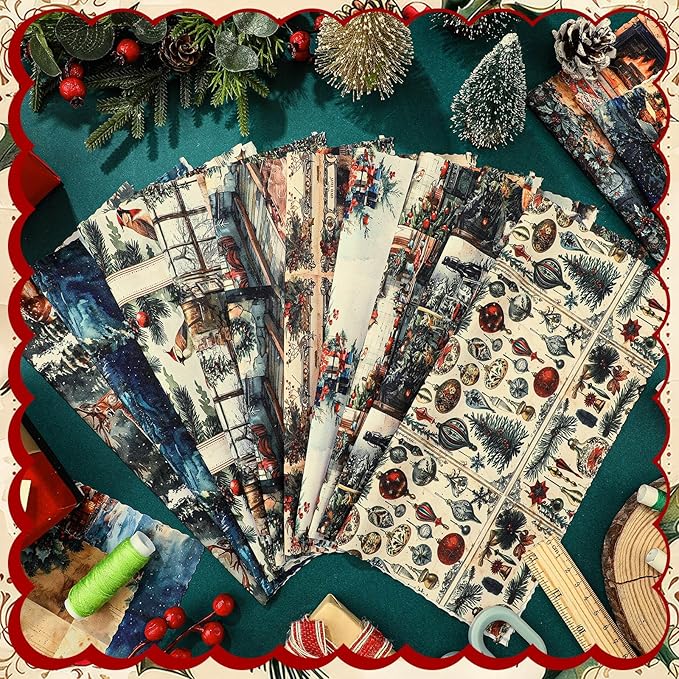 HunnmingRe 20 Pcs 10''x10'' Vintage Christmas Quilting Fabric Square Nutcracker Santa Claus Quiltted Fabric Bundle Reindeer Precuts Printed Patchwork Supplies for Winter Xmas DIY Sewing Craft