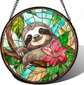 Stained Glass Window Hanging, Cute Sloth Sun Catcher for Door Home Decor Animal Suncatcher Christmas Mother's Day Birthday Gifts for Women Men Mom and Nana 9.8 in
