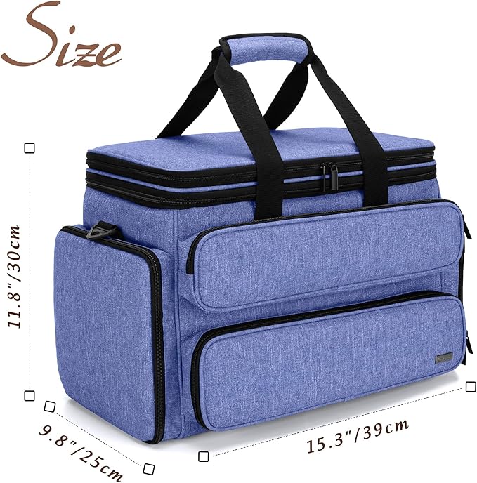 Yarwo Knitting Yarn Bag, Portable Crochet Storage Tote with Double Top Cover and Yarn Holes for Knitting Needles(Up to 14”), Unfinished Projects and Skeins of Yarn, Blue