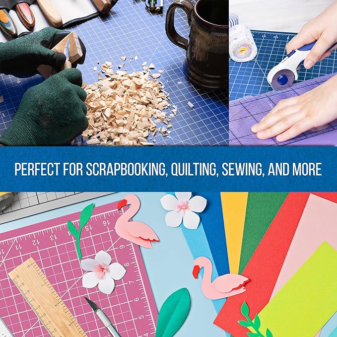 U.S. Art Supply 12" x 18" Self-Healing Cutting Mat 5-Ply (2 Pack) - Double-Sided Pink/Blue Craft Mat, Non-Slip Cutting Mats for Crafts, Sewing, Quilting, Scrapbooking