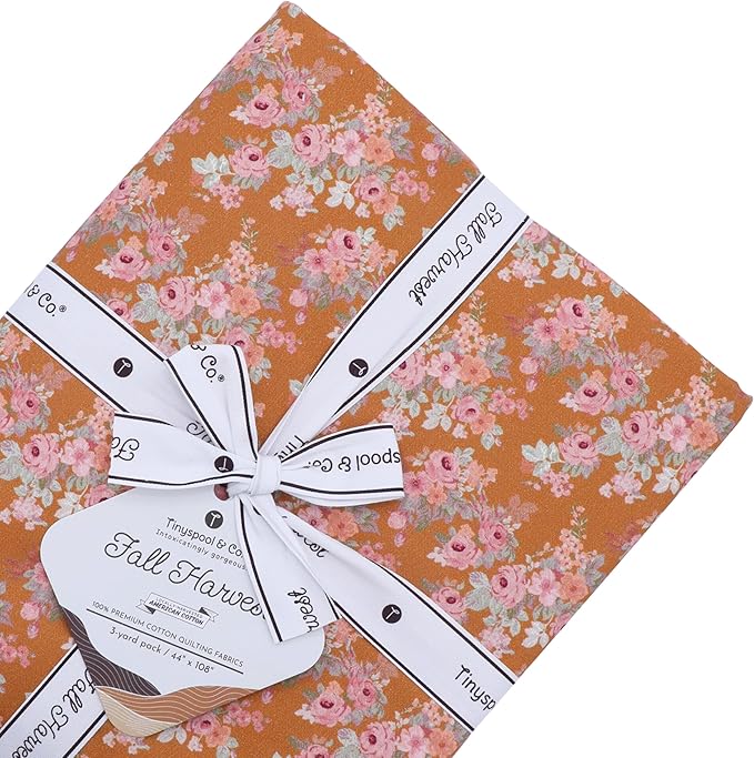 Tinyspool & Co. 100% American Cotton Fabric – 3 Yard Cut Quilting Fabric – Prewashed Preshrunk Yardage for Quilt Backing Borders Binding Sewing Crafts – Fall Harvest No.12 – Persimmon Orange