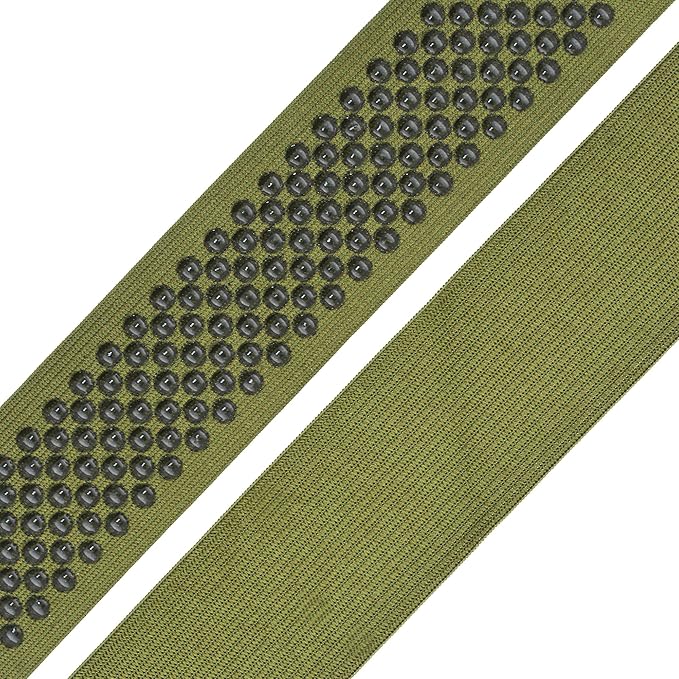 Mandala Crafts 2 Inch Elastic Silicone Gripper Tape for Clothing - 5 Yds Dotted Non Slip Elastic Band for Sewing - Olive Green Silicone Flat Fabric Stretchy Ribbon Straps