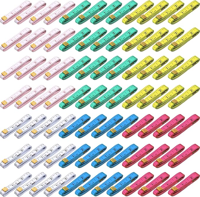 96 Pieces Soft Tape Measure Double Scale Measuring Tape Flexible Fabric Sewing Ruler for Body Weight Loss Measurement Tailor Craft Supplies, 60 Inch, Green, Pink, Blue, Yellow, White Black, White Red