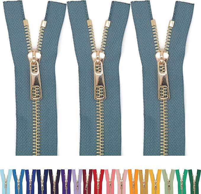 #5 Gold Metal Zipper - 50+ Colors - 3 PCS - (4-14 inches) Sizes - Luxury Lightweight Handcraft Metal Zippers with pulls for Purses Bags Pockets Shoes Sewing & Crafts DIY ZP02379