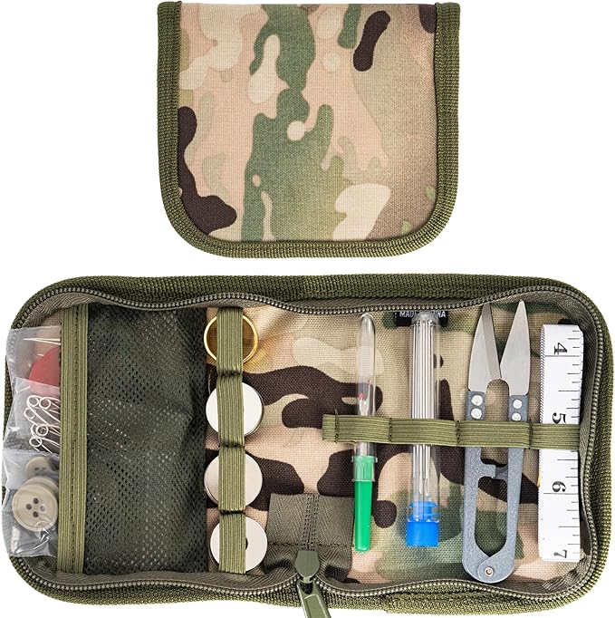 Military Sewing Kit, OCP Army Sewing Kit for Adults, Small Sewing Kits Basic with Buttons for Men, Heavy Duty Mini Repair Sewing Tools for Home, Outdoor, Tactical EDC Emergency Sew Kit (Multi, 2 Pack)