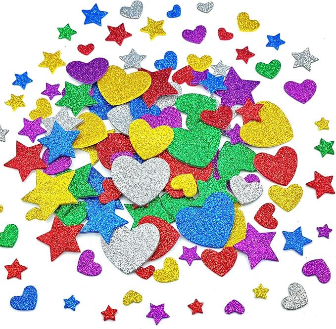 342PCS Heart and Star Foam Glitter Stickers，Self Adhesive Puffy Shapes for Arts & Crafts Supplies,Valentines Day Foam stcky for Greeting Card (342)