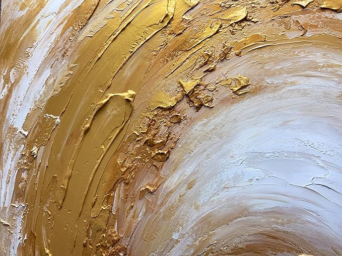 V-inspire Art,Abstract Hand drawn Oil Painting on Canvas, 24x48 Inches, Golden Tones, Acrylic Framed Living room Bedroom Wall Art