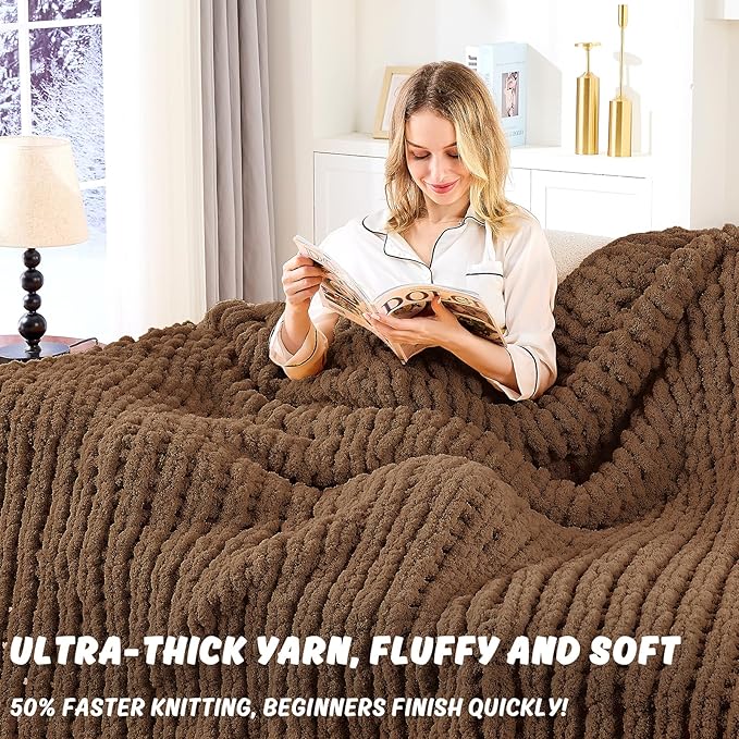 Inhand 8 Pack Chunky Chenille Yarn for Crocheting–30.6 Yards, 7.7oz, Soft Fluffy Thick Yarn,Gifts for Men/Women Birthday Christmas Unique,Hand Knitting for Blankets&DIY Crafts (Coffee)