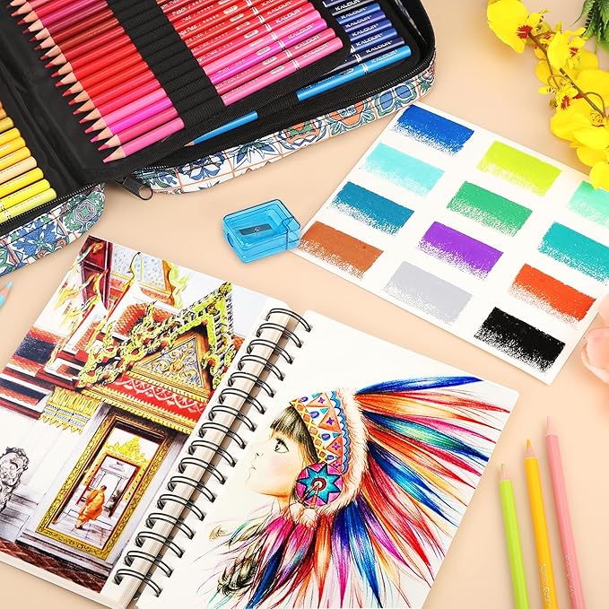 126 PCS Colored Pencils Set, with Coloring Books, Tutorial, Color Chart, 120 Premium Soft Core Colored Pencils for Artists Adults Teens Coloring Drawing, Portable Zipper Case
