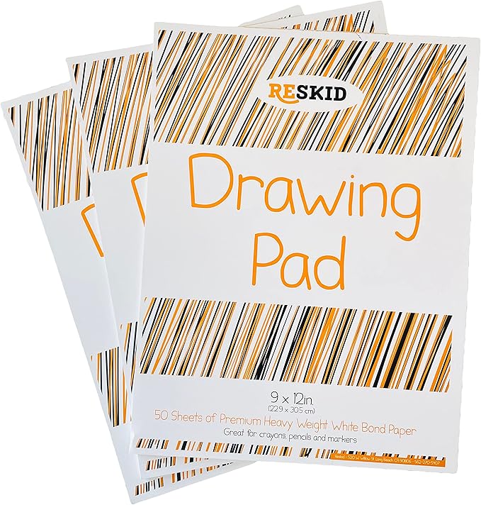 Reskid Drawing Paper Pad (9 x 12 inches) - 50 Sheets, 3-Pack Coloring Art Pads for Drawing, Sketch Book (9x12 (3PACK))