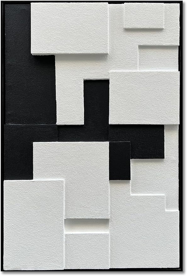 NANKAI Art Hand-Painted Black and White Thick Texture Abstract Art Contemporary Minimalist Art Oil Painting Home Office Wall Decoration Painting 36x24 inches (with Solid Wood Exterior Frame)