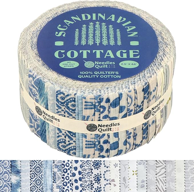 Jelly Roll Fabrics for Quilting Clearance 40 Strip 2.5" x 44" | Cotton Strips Bundles – Perfect Quilting Fabric for Sewing, Precut Quilt Projects, and DIY Crafts (Scandinavian Cottage)
