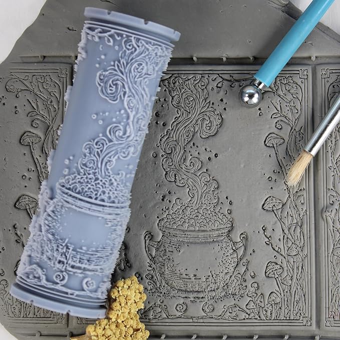 Cauldron Clay Texture Roller (4") - Halloween Set #01 - Embossing Pattern Roller for Polymer & Ceramic Clay, Pottery & Crafts