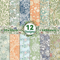 24 Sheets William Morris Scrapbook Paper Pad Double-Sided Vintage Floral Patterned Decorative Craft Paper for Card Making Photo Album Journal DIY Craft, 11.8'' x 11.8''