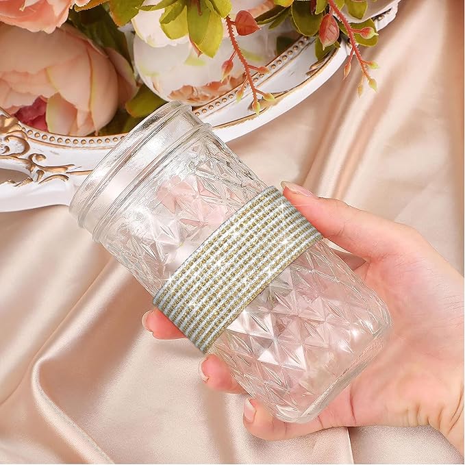 4 Rolls Rhinestone Tape Self Adhesive Crystal Ribbon Diamond Bling Strips with 2 mm Glitter Sticker for Arts Crafts Wedding Birthday Party DIY Event Car Phone Decoration (Silver+Gold)