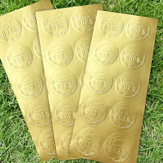 100 Pcs Graduation Stickers, Class of 2025, Transparent Congrats Graduation Labels, Grad Party Supply, Graduation Cap Stickers for Scrapbooks Envelopes 1.6 Inch (foli gold, class of 2025-1)