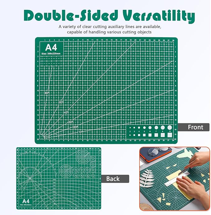 2 Packs Cutting Mats, A4 12'' x 9'' Double Sided Cutting Mat, Non-Slip 5 Layers PVC Cut Mat for Craft Art Projects Fabric Sewing, Scrapbooking Mat