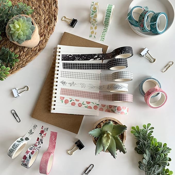 ZYNSHE Washi Tape Set of 16 Rolls of 15 mm Wide Cute Decorative Washi Tape for Journaling, Scrapbook, Washy Crafts, Bullet Journals, Planners, DIY Décor, Gift Wrapping, Craft Supplies (Serenity)