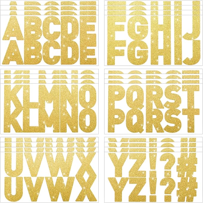 Harloon 232 Pcs 24 Sheets Large Glitter Letter Stickers Big Font Alphabet Letter Self Adhesive Letters Kit Mailbox Stickers for Mailbox Bulletin Boards Classroom Home(Gold,2.5 Inch)