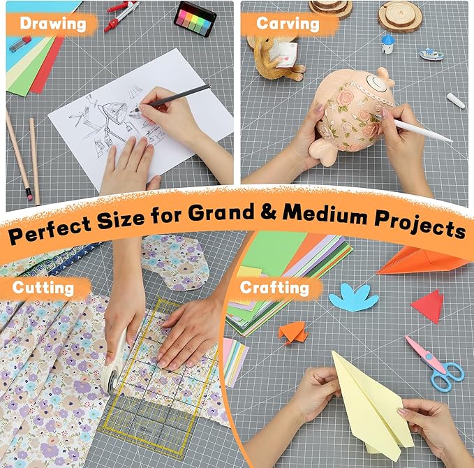 Premium 24" x 36" Large Self Healing Sewing Mat, 5-Ply Rotary Cutting Mat for Quilting, Double-Sided Cutting Board for Crafts Cutting Fabric Leather Modeling Projects, Anthracite Gray