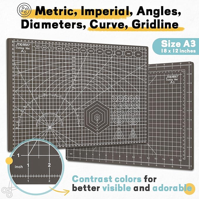 Premium Self Healing Cutting Mat 18'' x 12'', A3 Non-slip Sewing Mat for Quilting, 5-Ply Rotary Cutting Board Double-Sided for Crafts Cutting Fabric Scrapbooking Modeling Projects, Espresso Brown