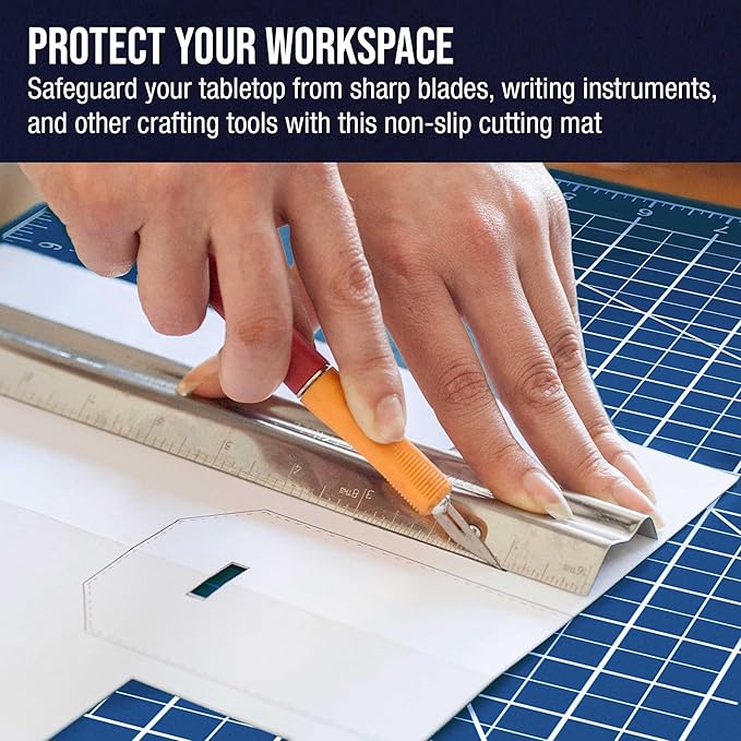 U.S. Art Supply 18" x 24" Self-Healing Cutting Mat 5-Ply - Double-Sided White/Blue Craft Mat, Non-Slip Cutting Mats for Crafts, Sewing, Quilting, Scrapbooking
