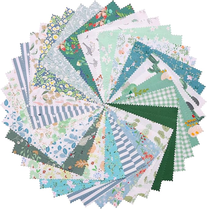 42Pcs 10" Layer Cake Fabric, Pre-Cut Quilt Fabric Squares 10x10 inch for Sewing Patchwork, Layer Cakes 10 inch Squares for Quilting - Green