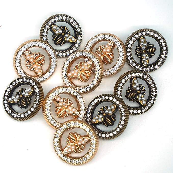 10pcs 18mm/0.71inch Light Luxury Metal Hand Sewn Foot Buttons - Multiple Styles Available (Little Bee)