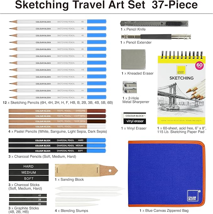 COLOUR BLOCK Drawing Pencils & Kits-Art Supplies for Kids, Teens, Adults-Colored Pencils, Charcoal, Pastels, Sketch Books for Artists, Anime Drawing, Architecture