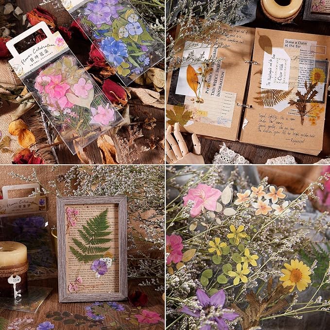 160pcs Pre-Cut Scrapbooks Natural Stickers, Floral and Plant Sticker for DIY Craft, Planners, Journal, Notebook, Laptop, Cell Phone, Calendars, Wedding Scrapbooking