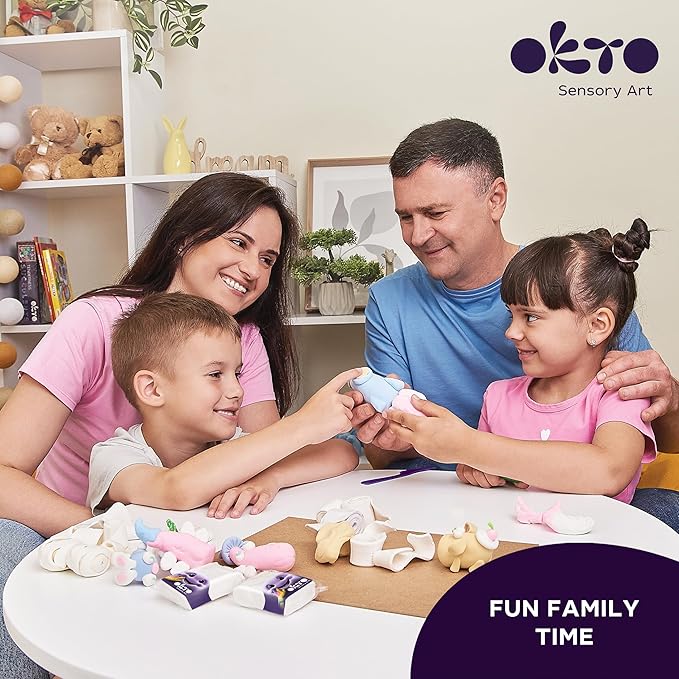 Okto 24 White & Pastel Colour Set - Arts and Crafts for Kids, Modelling Clay, Air Dry Clay for Kids, Non-Sticky, Dries in 24 Hours, No Baking Required