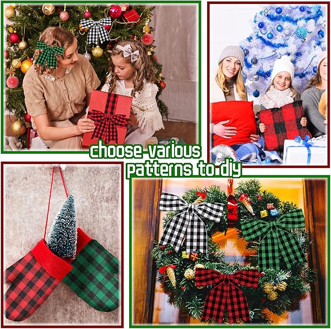 Tegeme 40 Pcs Christmas Jelly Fabric for Quilting, Cotton Buffalo Plaid Patchwork Roll, 2.55 Inch Xmas Roll up Fabric Strips Patchwork roll for Holiday Sewing DIY Crafts (Buffalo Plaid Style)