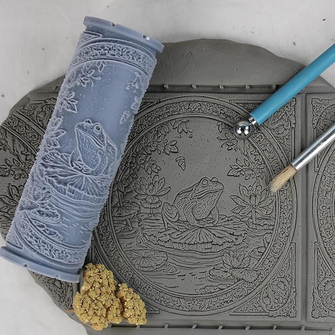 Frog Clay Texture Roller (4") - Freshwater Set #01 - Embossing Pattern Roller for Polymer & Ceramic Clay, Pottery & Crafts